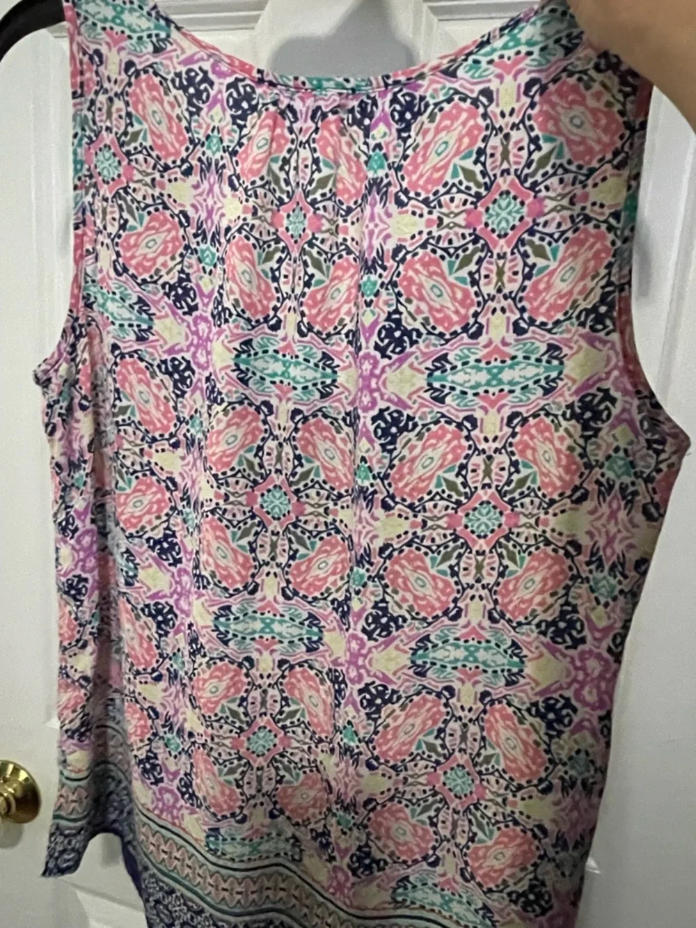 DR2 Pink Multi Patterned Sleeveless Camisole with Navy Crochet - Picture 2 of 2
